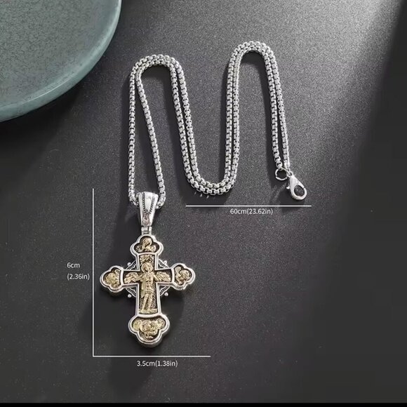 TwoTone Catholic Cross Heavy Pendant and Necklace #1434 - Picture 3 of 8
